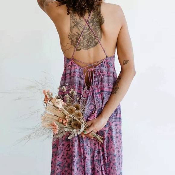 SOLD OUT Purple & Pink Boho Gypsy Maxi Tank Summer Dress - Picture 2 of 6